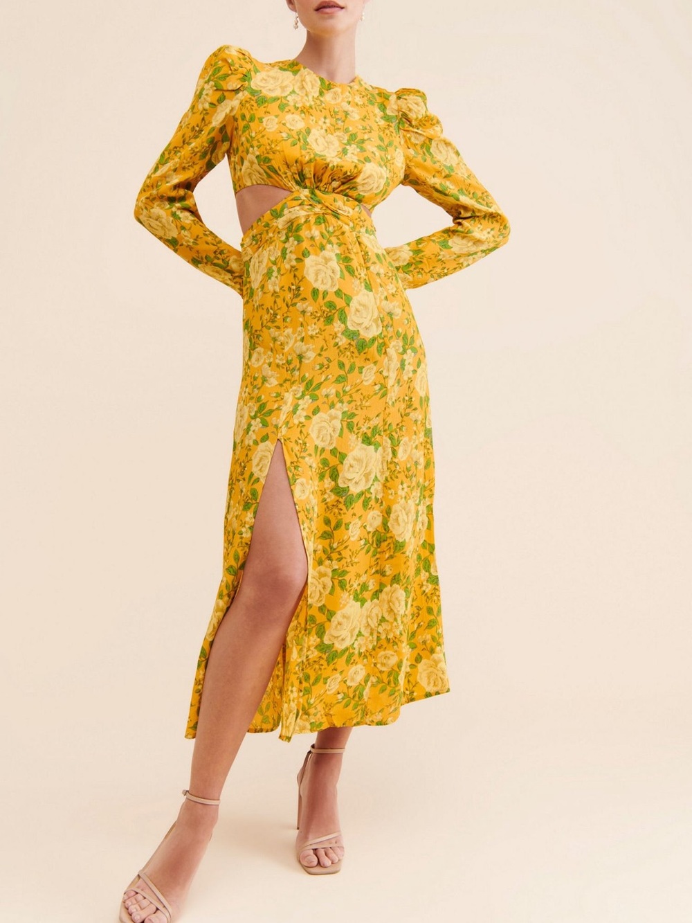 RAHI Rose Romance Kylie Midi Dress Yellow Floral Cutout Midi Dress
